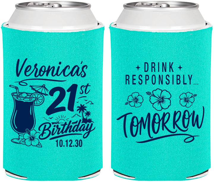 Personalized 21st Birthday Can Coolers - Drink Responsibly Tomorrow | 340015