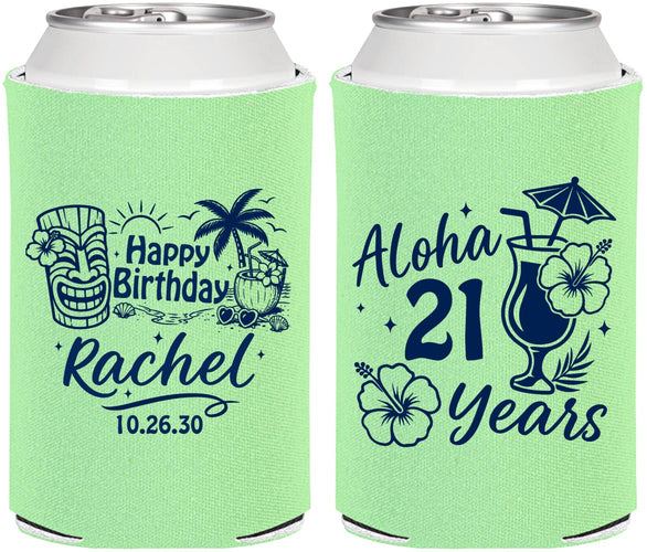 Personalized 21st Birthday Can Coolers - Aloha Hawaii | 340016