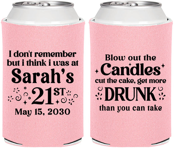 Personalized 21st Birthday Can Coolers - Candles Cake Drunk | 340017