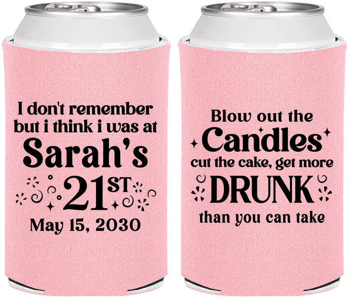 Personalized 21st Birthday Can Coolers - Candles Cake Drunk | 340017