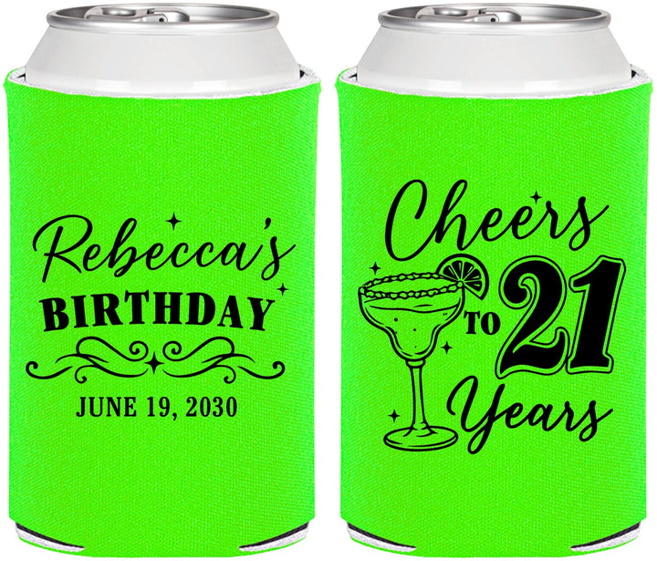 Personalized 21st Birthday Can Coolers - Cheers To Twenty One Years | 340019