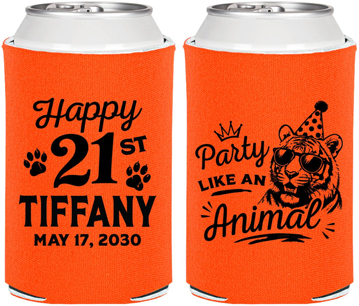 Personalized 21st Birthday Can Coolers - Party Like An Animal Tiger | 340020