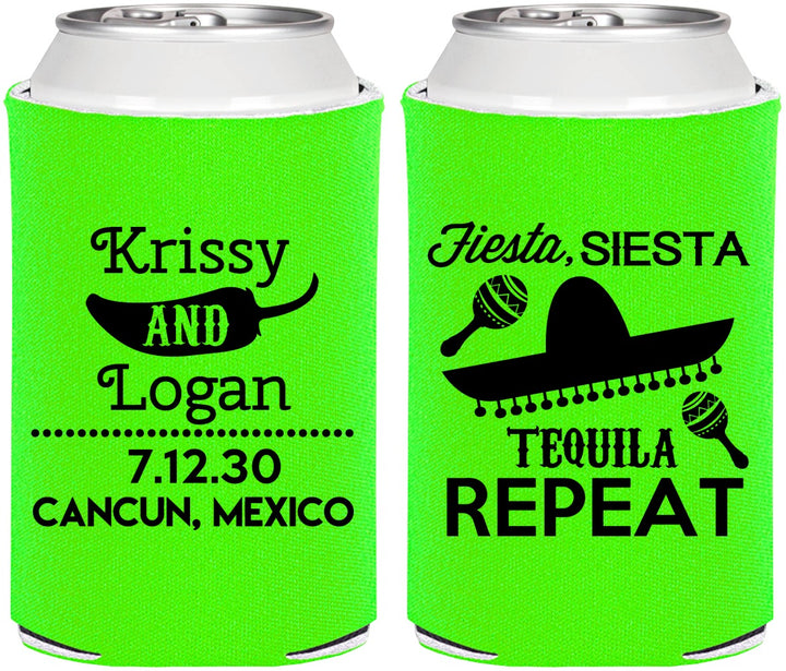 Personalized Wedding Can Coolers - Fiesta Siesta Tequila Repeat | 344