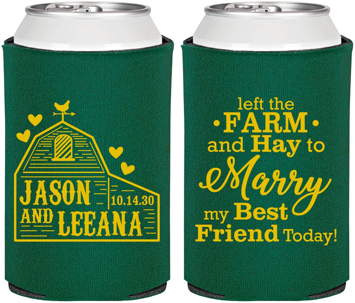 Personalized Wedding Can Coolers - Left The Farm Tractor | 352
