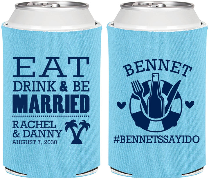 Personalized Wedding Can Coolers - Eat Drink Be Married | 367