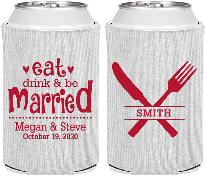 Personalized Wedding Can Coolers - Eat Drink Be Married | 368