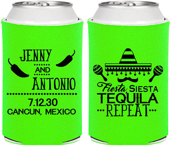 Personalized Wedding Can Coolers - Fiesta Siesta Tequila Repeat | 369