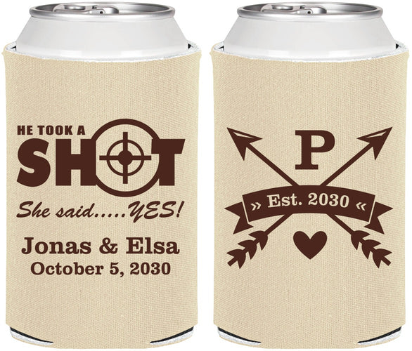 Personalized Wedding Can Coolers - Take A Shot She Said Yes | 370