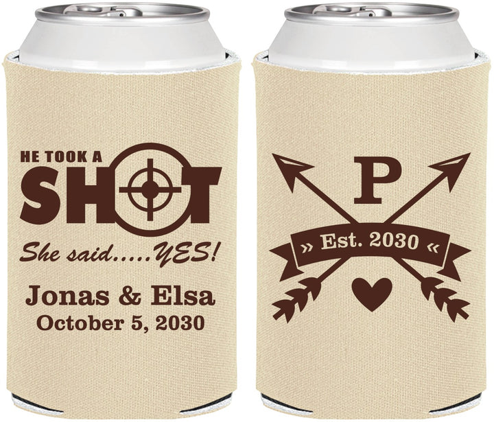 Personalized Wedding Can Coolers - Take A Shot She Said Yes | 370