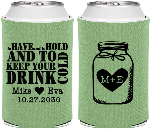 Personalized Wedding Can Coolers - Mason Jar | 373