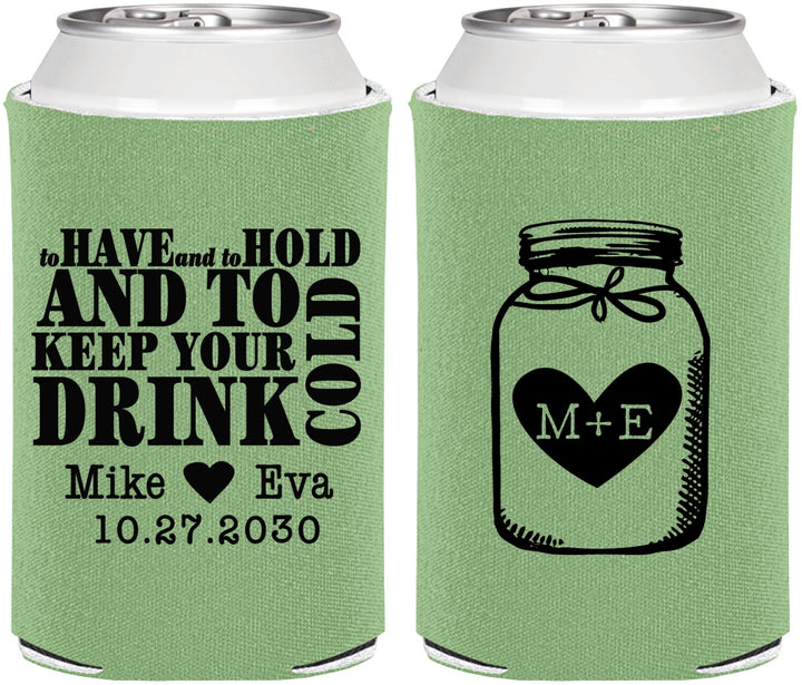 Personalized Wedding Can Coolers - Mason Jar | 373