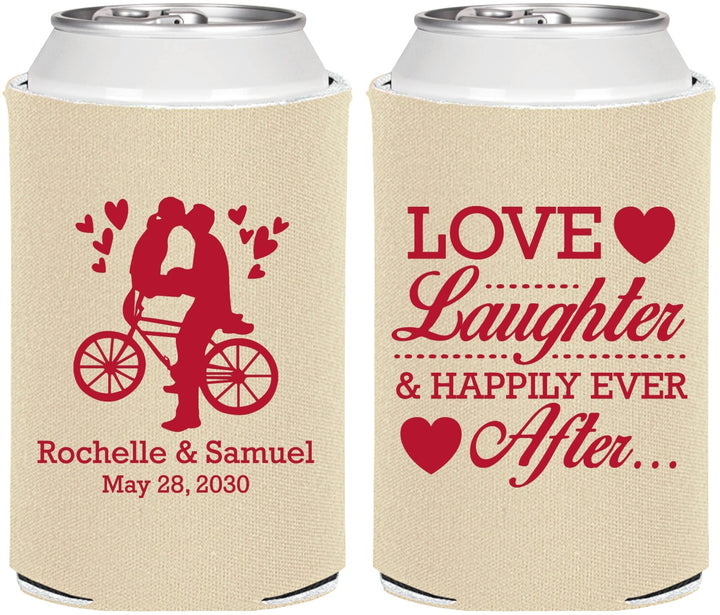 Personalized Wedding Can Coolers - Love Laughter Happily | 376