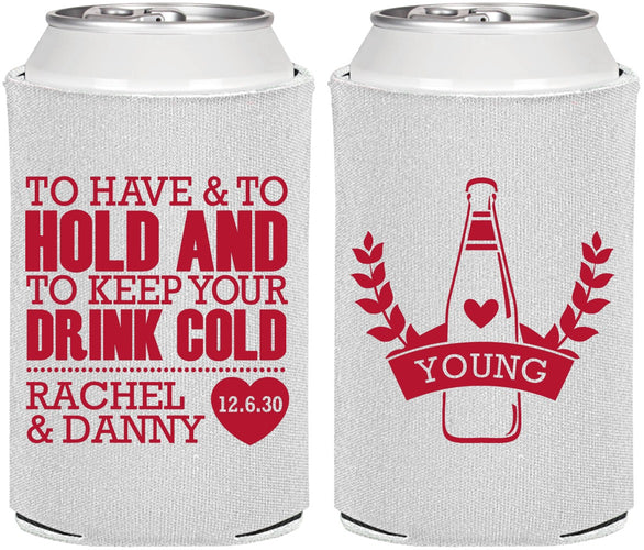 Personalized Wedding Can Coolers - To Have And To Hold | 383