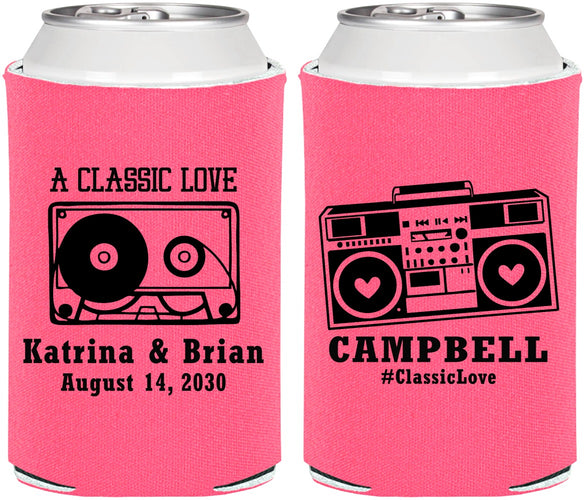 Personalized Wedding Can Coolers - Class Love Cassette Tape | 389