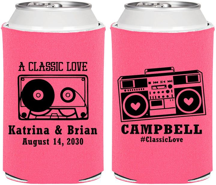 Personalized Wedding Can Coolers - Class Love Cassette Tape | 389