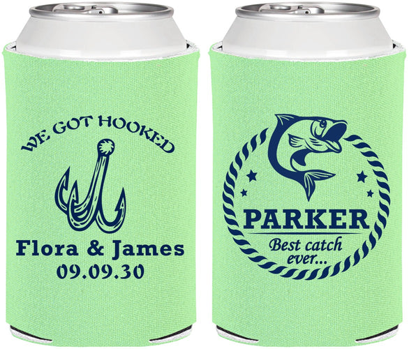 Personalized Wedding Can Coolers - We Got Hooked Fish | 392