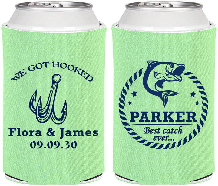 Personalized Wedding Can Coolers - We Got Hooked Fish | 392