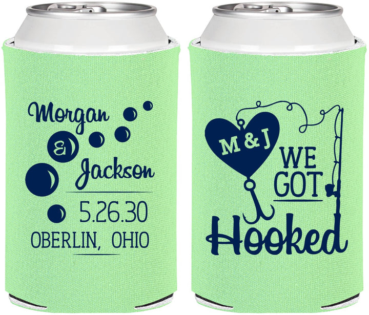 Personalized Wedding Can Coolers - We Got Hooked Fish | 396