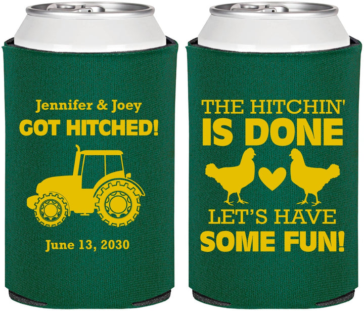 Personalized Wedding Can Coolers - Got Hitched Tractor | 397