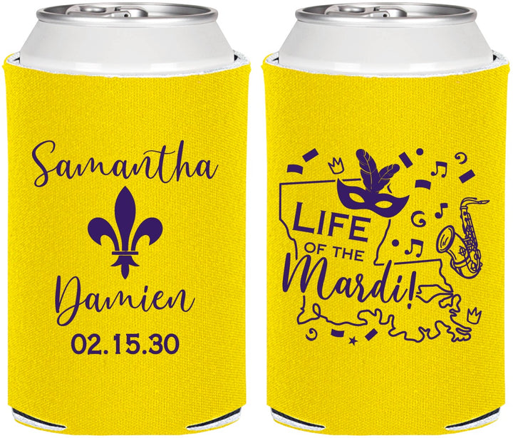 Personalized Wedding Can Coolers - Mardi Gras | 398