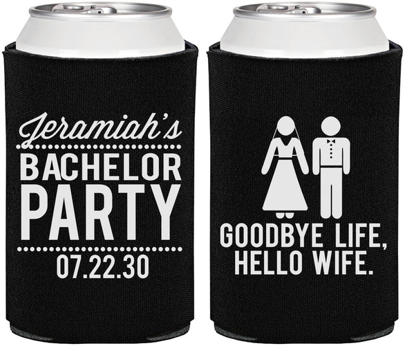 Personalized Bachelor Party Can Coolers - Goodbye Life Hello Wife | 40019