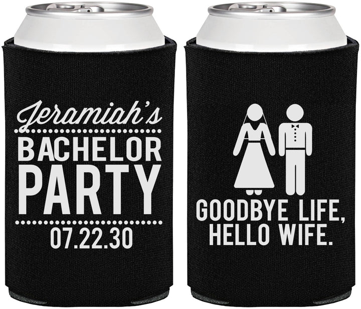 Personalized Bachelor Party Can Coolers - Goodbye Life Hello Wife | 40019
