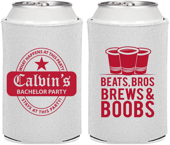 Personalized Bachelor Party Can Coolers - Brews And Boobs | 40031