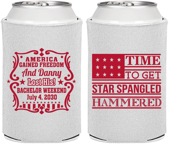 Personalized Bachelor Party Can Coolers - Star Spangled Hammered | 40032