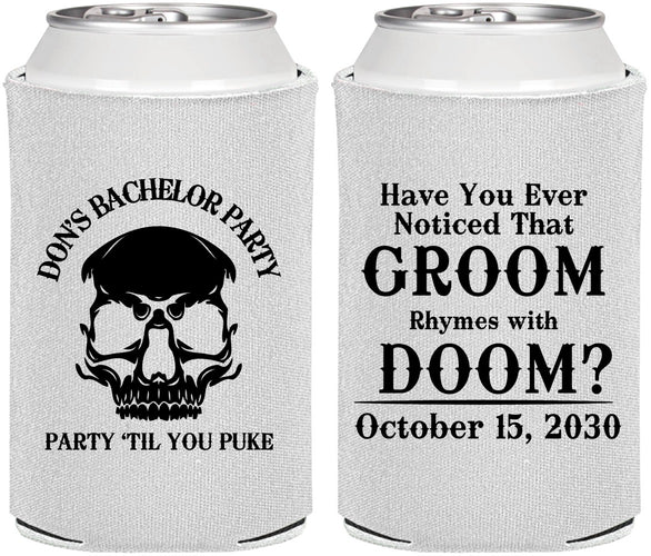 Personalized Bachelor Party Can Coolers - Groom Doom Skull | 40041