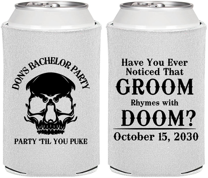 Personalized Bachelor Party Can Coolers - Groom Doom Skull | 40041