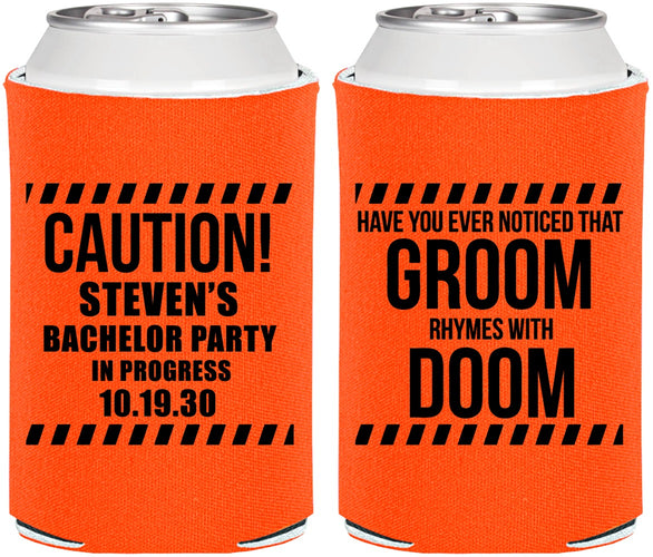 Personalized Bachelor Party Can Coolers - Groom Rhymes Doom | 40042
