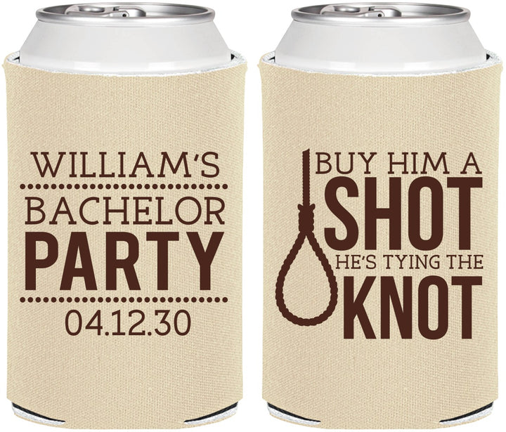 Personalized Bachelor Party Can Coolers - Buy Him A Shot | 40051