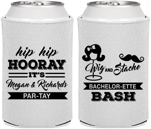 Personalized Bachelor Party Can Coolers - Wig Or Stache | 40058