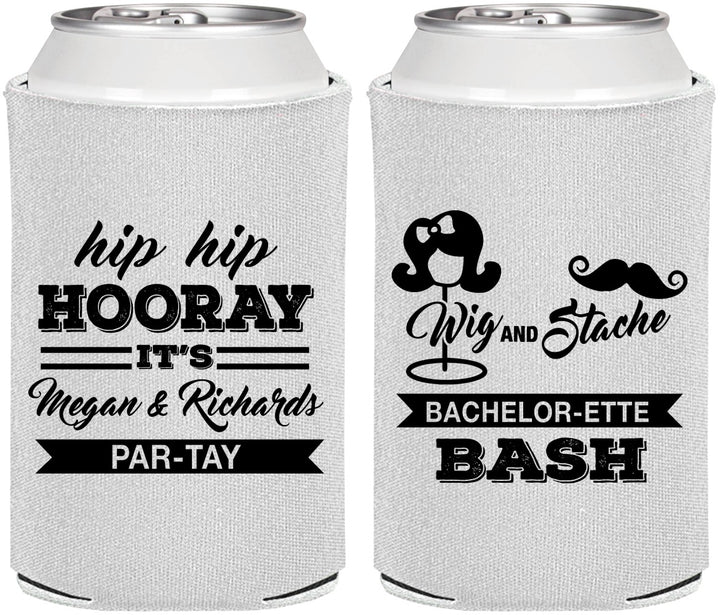 Personalized Bachelor Party Can Coolers - Wig Or Stache | 40058