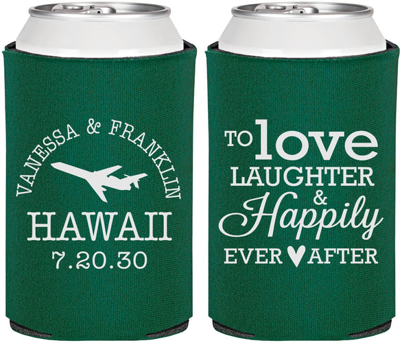 Personalized Wedding Can Coolers - Love Laughter Happily | 404