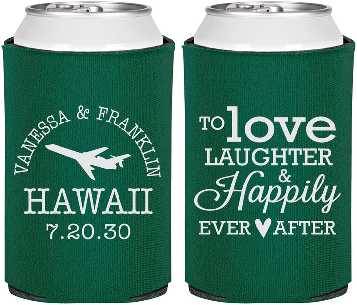 Personalized Wedding Can Coolers - Love Laughter Happily | 404
