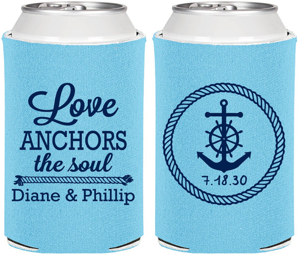 Personalized Wedding Can Coolers - Love Anchors The Soul | 405