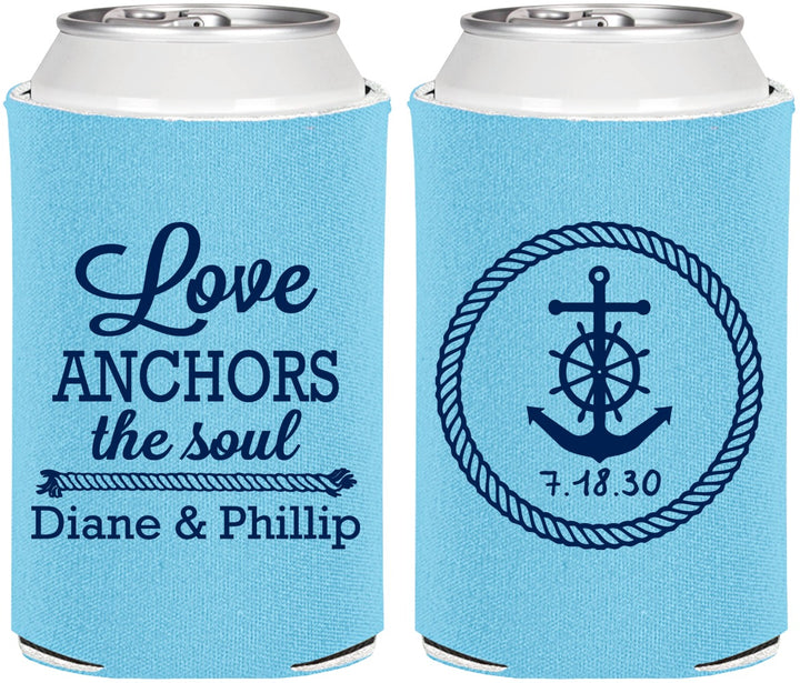 Personalized Wedding Can Coolers - Love Anchors The Soul | 405
