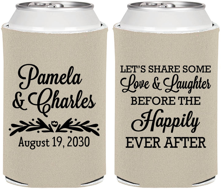 Personalized Wedding Can Coolers - Love Laughter Happily | 409