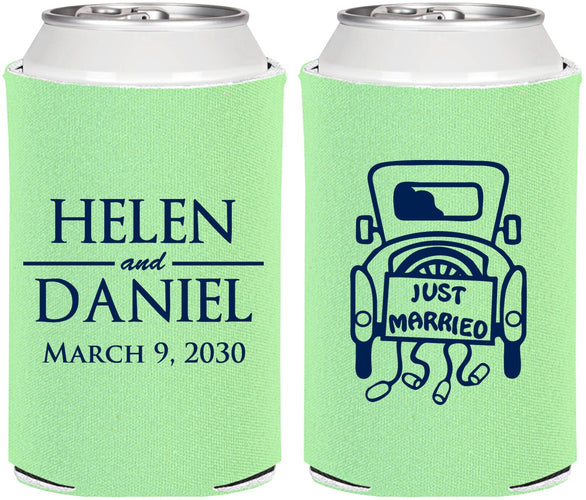 Personalized Wedding Can Coolers - Just Married Old Car | 413