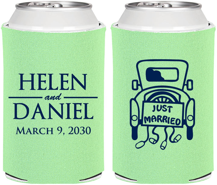 Personalized Wedding Can Coolers - Just Married Old Car | 413