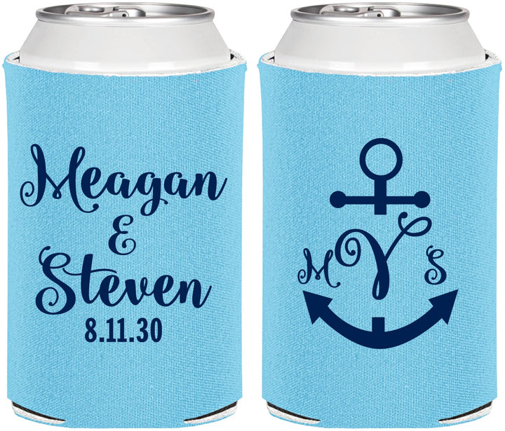 Personalized Wedding Can Coolers - Monogram Nautical | 414