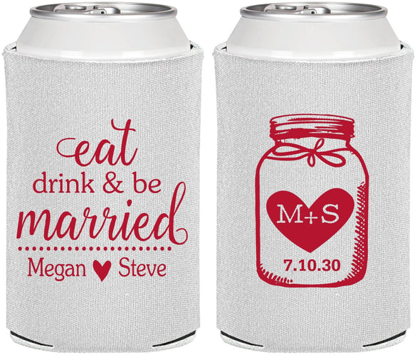 Personalized Wedding Can Coolers - Mason Jar | 415