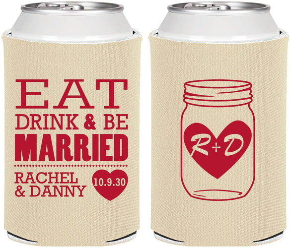Personalized Wedding Can Coolers - Eat Drink Be Married | 417