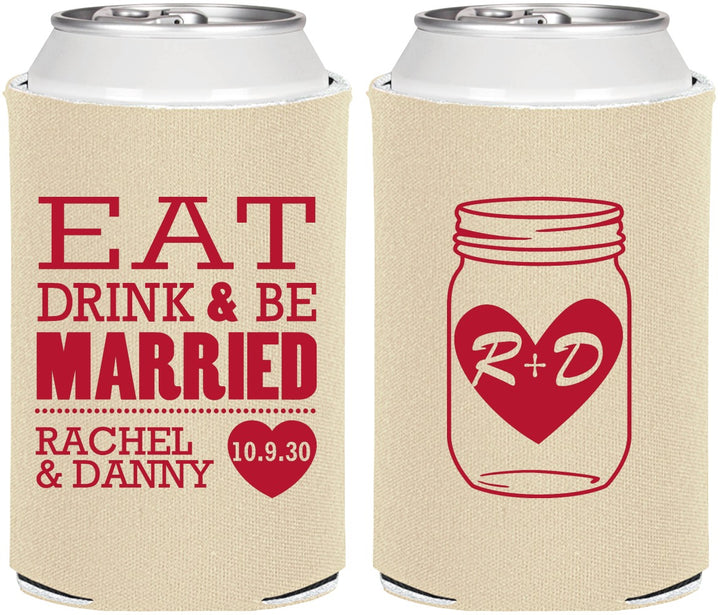 Personalized Wedding Can Coolers - Eat Drink Be Married | 417