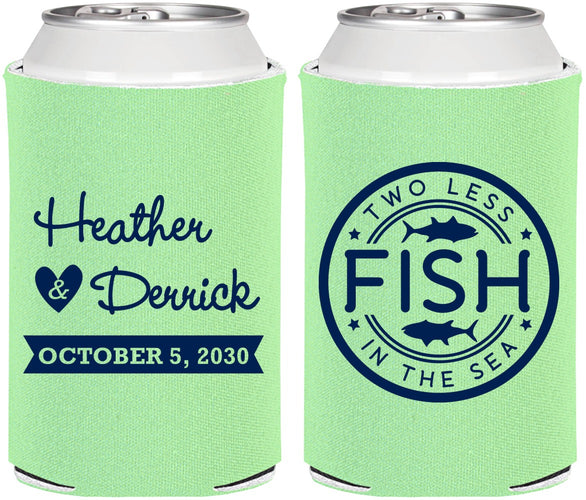 Personalized Wedding Can Coolers - Two Less Fish In The Sea | 420