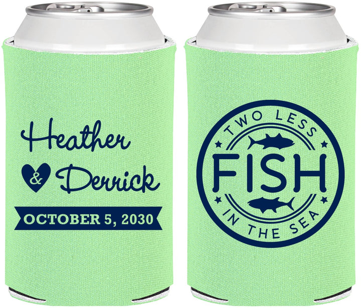 Personalized Wedding Can Coolers - Two Less Fish In The Sea | 420