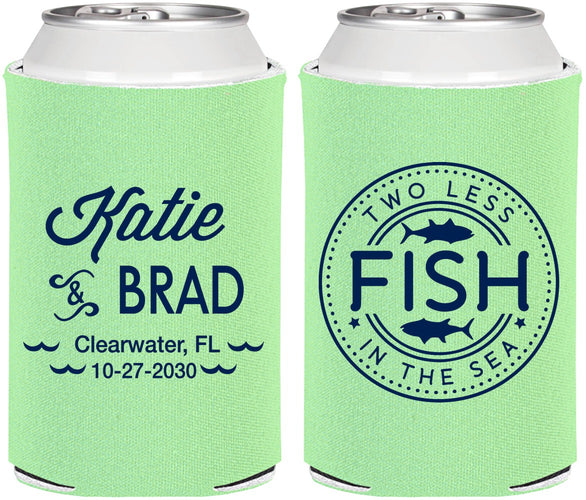 Personalized Wedding Can Coolers - Two Less Fish In The Sea | 421