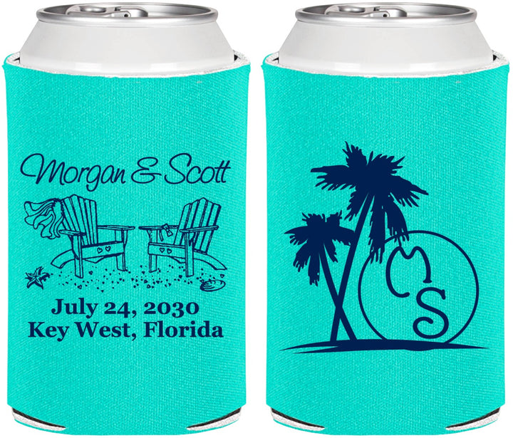 Personalized Wedding Can Coolers - Beach | 423