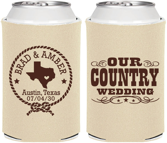 Personalized Wedding Can Coolers - Country Texas | 424